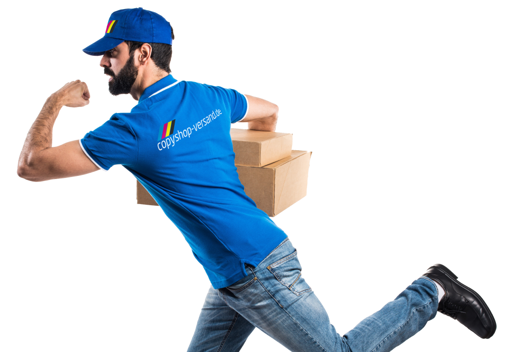 Kurier von copyshop-versand.de mit Paketen